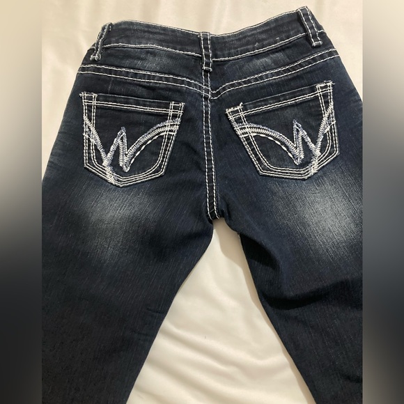 Bootleg size 25 blue jeans white thread accents - Picture 4 of 13